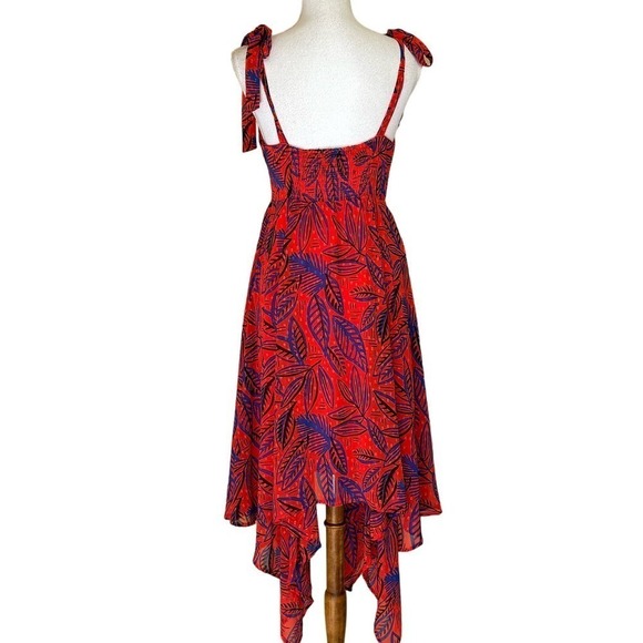 Alexis for Target red leaf tie strap dress, XS, bohemian, handkerchief hem - Picture 2 of 7